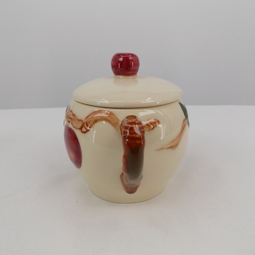 Franciscan Apple Individual Creamer Sugar Bowl set Lid VTG 1940s California FLAW - Picture 3 of 13